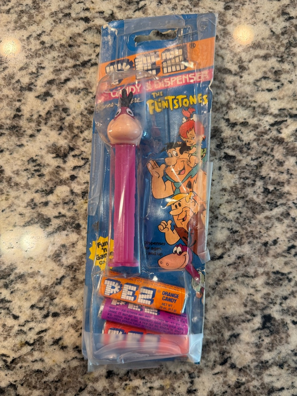 Vintage - PEZ Flintstones Candy Dispenser - Pink Dino Head | Damaged Box